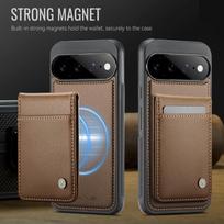 Nuimamas RFID blokavimo kortelių piniginės dėklas Google Pixel 11 Pro XL Pixel10 10a 9 9A, magnetinis belaidžio įkrovimo odinis apvalkalas Google Pixel 9 Pro ruda