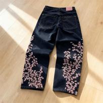 Vintage Plum Blossom Embroidered Straight Leg Denim Jeans Men Women Streetwear Casual Pants Small white