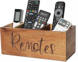 Acacia Wood TV Remote Holder, Caddy and Organizer for Table, Vintage Farmhouse Desk Caddy (Brown for 2 or 3 Remote Controls) black