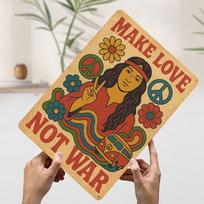 Darykite meilę, ne karą Plakatas Individualus sienų menas Vintažiniai metaliniai ženklai Retro skardinė plokštelė vyro urvo dekoravimui Namų dekoracijos 7.9x11.8In(20x30cm) black
