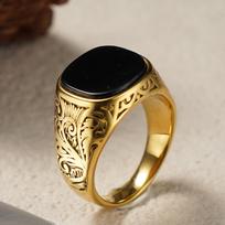 Stylish and Retro Black Onyx Rings, Simple and Business-like, Are Made of 316L Stainless Steel with 18k Gold Plating. 8 black