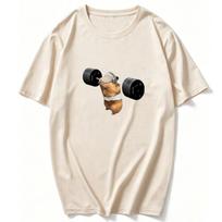 Weightlifting Hamster Wearing Cap Lifting Belt Barbell Realistic Print Cotton Crew Neck T Shirt Funny Gym Animal Fitness Casual M white