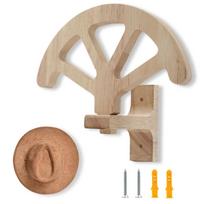 Portable Wooden Cowboy Hat Rack Adjustable Design Wall Mounted Hat Holder Keep Original Shape Space Saving Hat Hanger beige