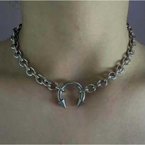 Silver‑Tone U‑Shaped Shackle Pendant Choker Necklace Thick Chain Punk Hip‑Hop Style Neck Jewelry style 1 brown