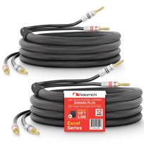 Nakamichi Excel Series 24k Gold Plated Banana Plugs and Speaker Cable Copper Heavy Duty for Home CL2 Certified Black 10ft Wire, 99.9% Oxygen-Free juoda