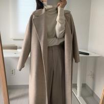 Ilgas vilnonis paltas moterims Ruduo Žiema Šiltas viršutinis drabužis Moteriškas Elegantiškas Madingas Nėriniais surišamas viršutinis drabužis Moteriški Laisvi Atsipalaidavę Stilingi paltai XXXL gelsvai ruda
