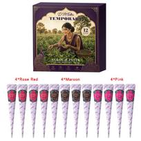 12PCS Waterproof Henna Body Paint Paste Hand Wrist Arm Temporary Tattoo Cone Gel Kit Long Lasting Natural Plant Extract Body Makeup Paste Henna Paste (12pcs/set)
