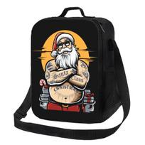 Christmas Retro Santa Claus Thermal Lunch Bags Jolly Santa Happy Holidays Resuable Lunch Container for Outdoor Bento Food Box 26.5x20x11.5CM violetinė