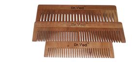 Dr.Ved Neem Wood Combs (Set of 3) | Natural Hair Care | Anti-Static, Detangling & Scalp Stimulation | Handcrafted Eco-Friendly Neem Wooden Combs for brown