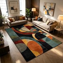 Mėlynai žalias Oranžinis Modernus Spalvų Bloko Kilimas Svetainei Didelis Plotas Kilimas Miegamajam Namų Dekoras Dangalas Plaunamas Purus Grindų Kilimėliai 2.6x3.9ft(80x120cm)