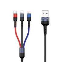 „USAMS 3-IN-1“ PINTAS LAIDAS, SKIRTAS „LIGHTNING MICROUSB USB-C“ 0,35 M GREITAJAM ĮKROVIKLIUI