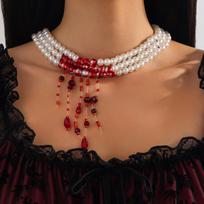 Accessories, Gothic Pearl Necklace Choker Creative Halloween Blood Trickle Collarbone Necklace brown