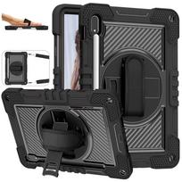 Dėklas, skirtas Samsung Galaxy Tab S7 S8 S9 11  S7 FE/S8 Plus/S9 Plus 12.4 , tvirtas, su besisukančia rankena vaikams, dangtelis, peties dirželis S7 S8 (11inch) juoda