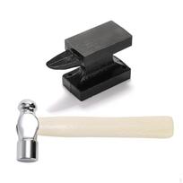 2 Pieces Anvil with Hammer Compact Miniature Tapered Point Hardened black