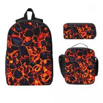 Magma Volcano Lava Fire Backpack Boys Girls BookBag School Bag Computer Shoulder Bags 3ps Insulated Lunch Bag Pencil Case One Size black