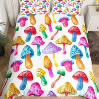 Mushroom Duvet Cover Watercolor Fungus Bedding Set Wild Botanical Comforter Cover Set Retro Leaf Pattern Polyester Quilt Cover EU Single 135*200cm/53x79in 3pcs