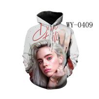 Billie Eilish 3D Color Print Hoodie with Hat - European and American Style 5XL gray