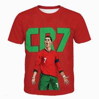 Ronaldo Children Short-Sleeved T-Shirt Portugal National Team Manchester United Royal Pony Football Star 3-13 Years Old Boy Jersey No. 7 Full Print 120 green