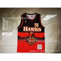 Vintage Atlanta Hawks Basketball Jersey 55 Dikembe Mutombo Embroidered Red White Cotton Uniform Men Women Small white