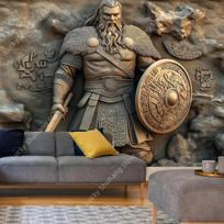 Vikingų kario gobelenas Šiaurės mitologija Sienos menas svetainei miegamojo dekoravimui Viduramžių mūšio scena Istorinis įkvėptas dizainas 100X70CM black