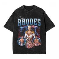 Retro Cody Rhodes Vintage Washed Tshirt Men Cotton Tops Shirts Retro Crewneck Short Sleeve 4XL black