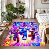 Anti‑Slip Crystal Velvet Floor Rug, Roblox Design Carpet for Indoor Living Bedroom Home Decoration 80cmx120cm blue