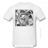 Escher T Shirt Mc Escher Tshirts Cotton Fun Tees Shirt Unisexs Short Sleeves Printing Plus Size Streetwear Tshirt M gray