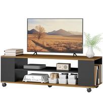 Pakabinama arba pastatoma TV spintelė su ratukais 4 lentynos 55 colių televizoriui 120x40x38,5 cm Riešuto ir juodos spalvos