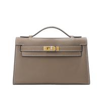 Swift first-layer cowhide generation Kelly bag light luxury retro portable messenger bag, genuine leather shoulder bag 22*7*13cm gray