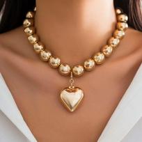 Punk Big Love Heart Pendant Choker Necklace Women Vintage Chunky Heavy CCB Beads Chain Grunge Jewelry Accessories Steampunk Men brown