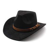 Vintage Western Hat Suede Jazz Hat Fashion Cowboy Fedora Hat  Unisex juoda