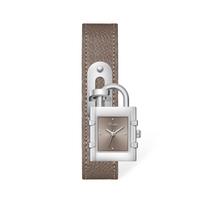 Scottie Women Watch Lock-Shaped Creative Design Leather Strap Stainless Steel Quartz Dress Watch Ladies Elegant Retro Accessory gray