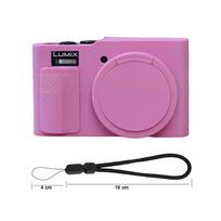 Silicone Case for Panasonic Lumix TZ99 ZS99 Camera Soft Rubber Shockproof Protective Cover with Lens Cap & Hand Strap rožinė