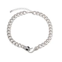 Snake Choker Necklace Black Silver Zircon Cuban Link Chain Accessory for Men and Women Cool Vikinged Goth Styles white