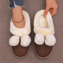 Women’s Fuzzy Pom-Pom Slip-On Snow Boots, Thick-Soled Warm Winter Shoes 40 tamsiai ruda spalva