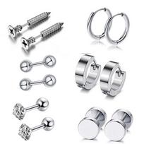Jewelry Stainless Steel Barbell Bar Earrings Set Black Dumbbell Stud Hoop Earrings Tragus Earrings sidabras