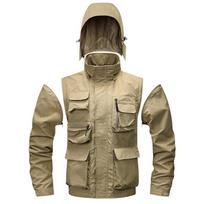 Vyriška vėjo nepraleidžianti parka su nuimamomis rankovėmis - Laisvalaikio daug kišenių darbo drabužis pavasariui/rudeniui, galimi dideli dydžiai 5XL beige