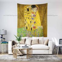Popular Tapestry The Kiss by Gustav Klimt Wall Tapestry Love Wall Hanging Wall Art Decor Bedroom Decor Background Cloth Gifts 130X150CM yellow