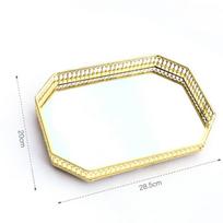 Šiaurietiško prabangaus stiliaus laikymo padėklas Stačiakampis stiklinis veidrodinis padėklas svetainei buitinis metalinis Large tray-rectangular beige