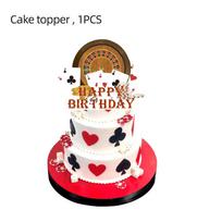 Poker Casino Theme Birthday Party Supplies: Cake Toppers, Balloons, Disposable Cups & Plates. brown