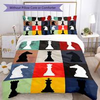 3pcs Chess Bedding Set Duvet Cover Closure Includes 1 Duvet Cover & 2 Pillowcases, Soft and Comfortable for All Seasons. 135cmx200cm black