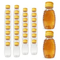 ABKP-Empty Refillable Squeeze Containers, 32Pcs 8.8 Oz Clear Plastic Honey Bottles With Yellow Flip Top Cap, Leakproof Design multi
