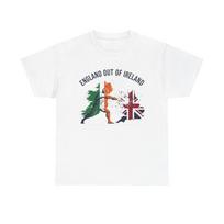 England Out of Ireland map split design T-Shirt | Irish tricolor vs Union Jack 100 blue
