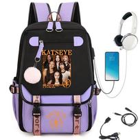 KATSEYE Backpack Heart Portrait Print USB Charging Port K-Pop Merch Student Bookbag Large Capacity 60627