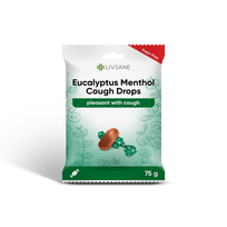 LIVSANE eukalipto ir mentolio skonio ledinukai, be cukraus 75 g