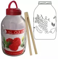 Stiklainis 5 L su plastikiniu dangteliu ir žnyplėmis