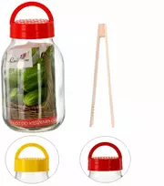 Stiklainis 3 L su plastikiniu dangteliu ir žnyplėmis