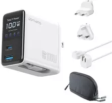 Įkroviklis 4smarts Tinklo GaN Flex Screen AI 100W 2× USB-C + 1× USB-A Travel Edition balta
