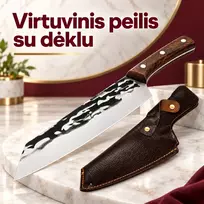 Kokybiškas masyvus kapoklės tipo peilis su odiniu dėklu