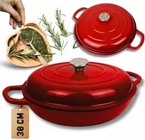 HAGE Emaliuotas plokščias ketaus puodas 30cm 3L HAGE raudonas (DQ30-red)